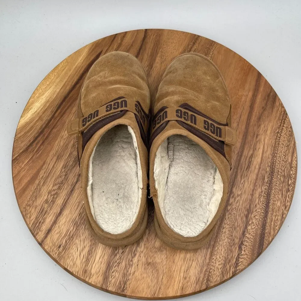 UGG Dune Slip On Slippers Mens 10 Brown Suede Sheepskin Casual Comfort Shoes